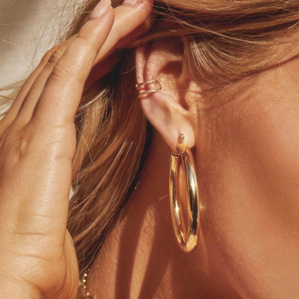 Big Gold Tone Hoop Earrings - Picture 2 of 2
